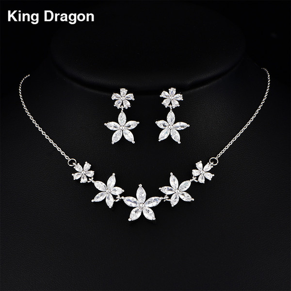 Flower Cubic Zirconia Pendant Necklace Set Engagement Jewelry Set For Women Copper Adjustable Chain Gift Box Packing CZS-8023