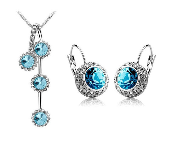 Classical 18K Platinum Plated Moon River Fashion Women Jewelry Sets Genuine Austrian Crystal Costume Necklace Hoop Earrings for women