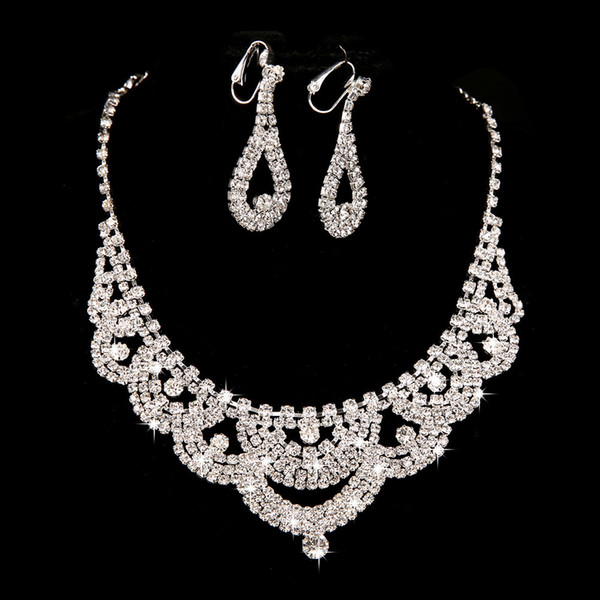 Fashion Women Wedding Jewelry Sets Shining Tassel Shaped Necklace Earrings Set with Luxury Rhinestones Charm Crystal Bridal Jewelry Sets