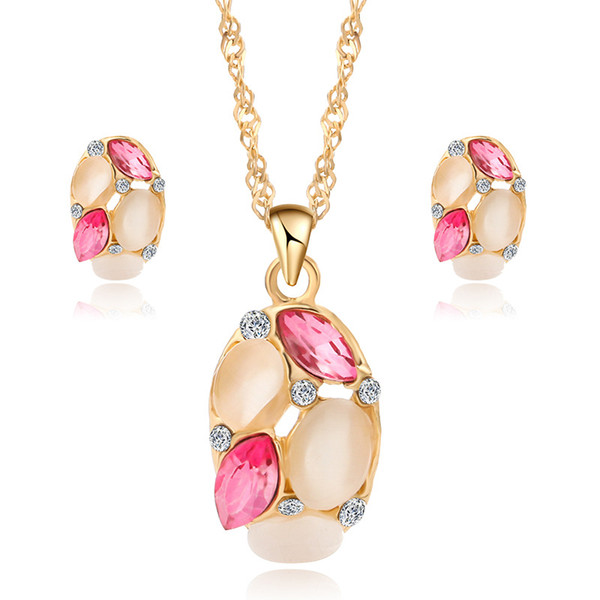 Europe And The United States Popular Bridal Jewelry Set Fashion Crystal Gem Oval Pendant Necklace Earrings Set Ladies Jewelry