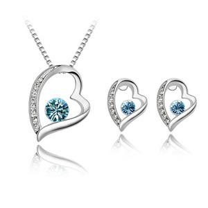 High Quality Elegant 925 Silver Plated Crystal love Sweet Heart Pendants Necklaces/Stud Earrings Bridal Wedding Jewelry Sets For Women girls