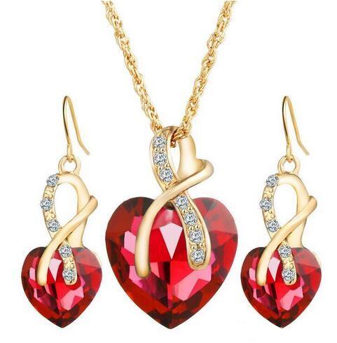 1 Set luxury heart-shaped earrings necklace set with dazzling crystal pendant wedding accessories women nice gift free ship