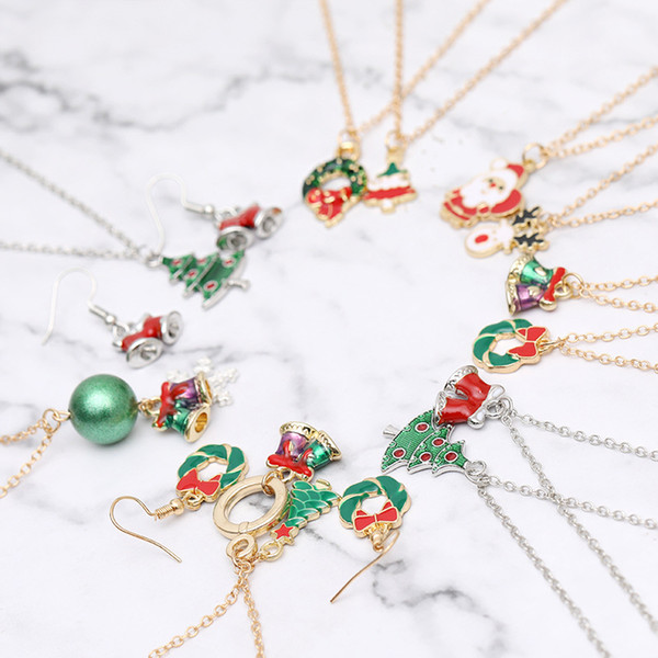 Christmas Jewelry Sets Santa Claus Tree Wreath Bells Boots Christmas Gifts Snowman snowflake Elk Necklace Earrings Jewellery Set