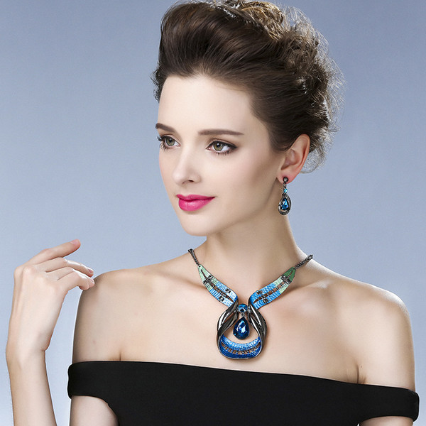 European and American exaggerated jewelry fashion blue jewels, necklaces, earrings, accessories and accessories for women South Korea