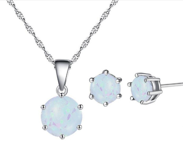 opal Pendant Necklace and earring Jewelry Sets rhinestone earstud and collar for Wedding Jewelry best gifts