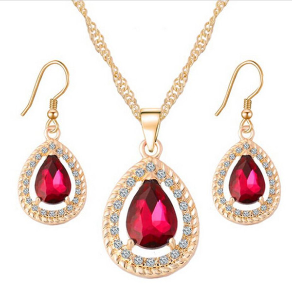 Necklace set wholesale water drop crystal necklace earrings jewelry gold alloy diamond pendant earrings ladies party girlfriends gifts