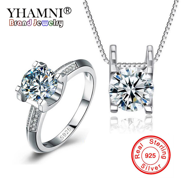 YHAMNI Luxury Original 925 Sterling Silver Jewelry Wedding Sets Top SONA CZ Zirconia Jewelry Ring Collar Accesorios Sets TDZ037