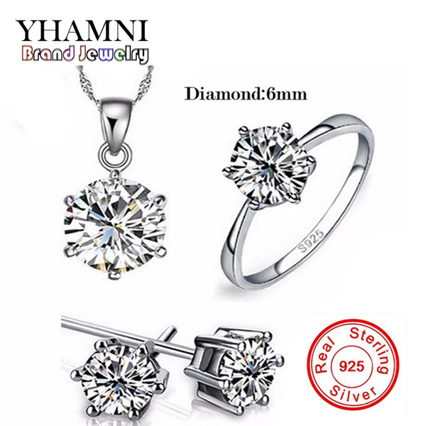 YHAMNI 100% Real 925 Sterling Silver Jewelry Sets Luxury CZ Diamond Wedding Engagement Bridal Sets For Women African 1263