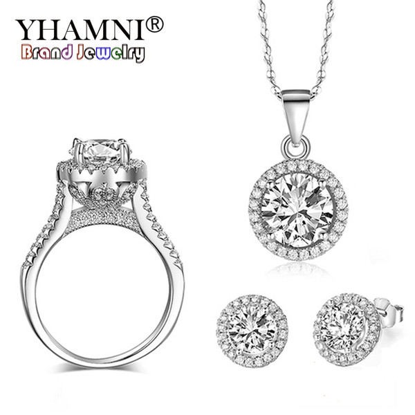 YHAMNI 3PCS/Sets New Fashion Natural CZ Zircon Jewelry Ring Sets 925 Sterling Silver Wedding Sets for Women LJZ090