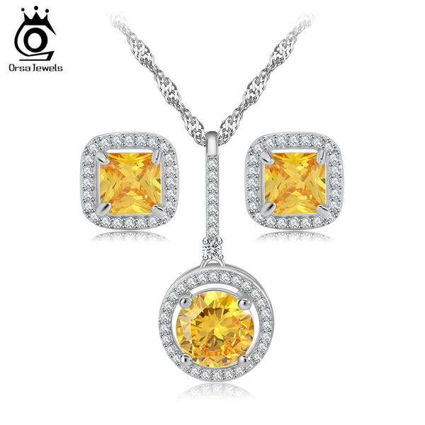 Luxury New Wedding Engagement Jewellry Set Yellow Austrian Zircon Bridal Jewelry Necklace/Earrings Set Jewelry OS70