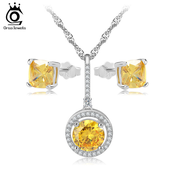 New Wedding Bridal Dress Accessories Jewelry Sets For Women Yellow Zircon Necklace Earrings Set for Holiday Party OS72