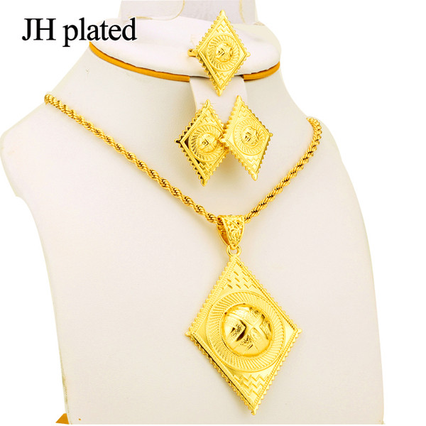 JHplated African Fashion Set Gold jewelry Black rope and gold chain square Fashion Jewelry for Women Simple style