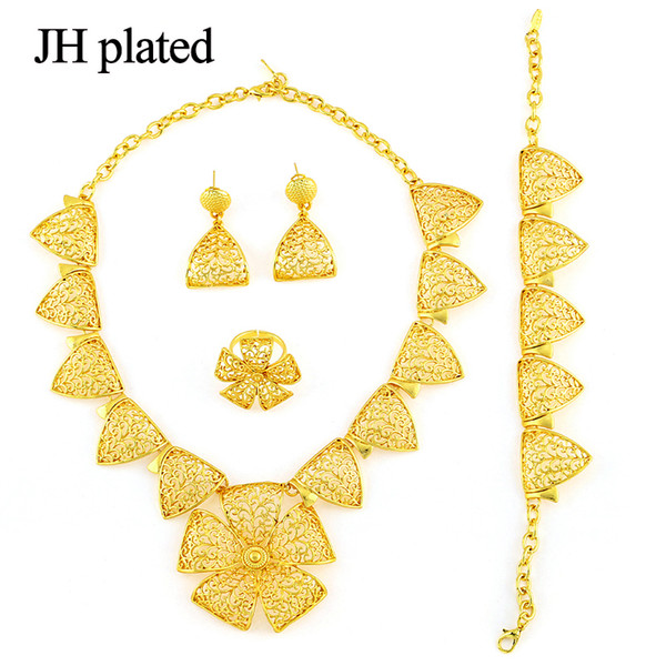 JHplated Fashion Flower Jewelry Sets wedding gift Gold Color for Women/girl in the Middle East of Africa Party Jewelry