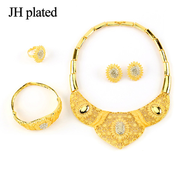 JHplated Indian African Dubai Hot-selling Sunflower Design Earrings Jewelry Set Gold Bridal wedding gift Jewelry Hot fashion