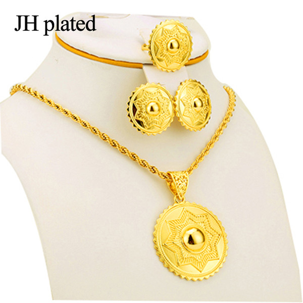 JHplated African Fashion Set Gold jewelry Black rope and gold chain circular Fashion Jewelry for Women Simple style