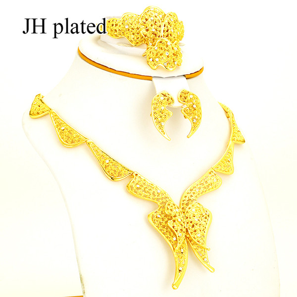 JHplated Ethiopian African Fashion Butterfly Design Elegant Lady's Golden Jewelry Set Wedding Party Gift Nigerian jewelry