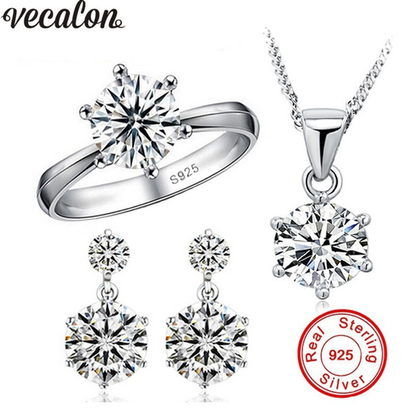 vecalon 2017 New Luxury 925 Sterling Silver Jewelry Sets 5A CZ Diamant Wedding Engagement Bridal Sets For Women Gift