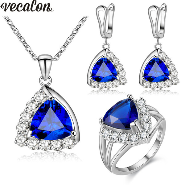 Vecalon 4 Colors Jewelry Sets Cz Diamond 925 sterling silver Necklace Earrings ring Jewelry set for women Birthstone Gift ring size 6-9