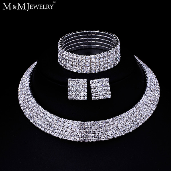 Wholesale-Clear Austrian Crystal Silver Plated Jewelry Sets Round Necklace Earrings Bracelet for Women Wedding Accessory TL294+SL090