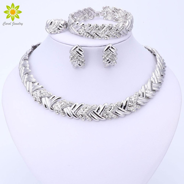 whole sale2017 Fashion Dubai Silver Plated Jewelry Sets Costume Big Design Nigerian Wedding African Beads Necklace Earrings Jewelry Sets