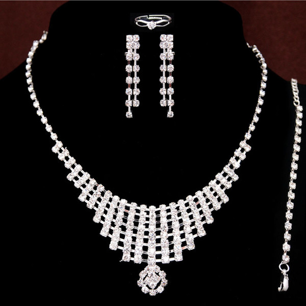 Rhinestone Crystal Necklace 18K Silver Plated Austrian Crystal Bridal/Wedding Jewelry Sets For Women Free Shipping Wholeslae