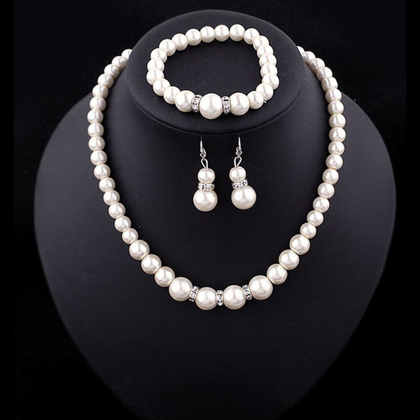 Luxury Faux pearl Jewelry sets bride wedding fake Artificial pearl beads chains Necklaces bracelet Earrings For women engagement Jewelry