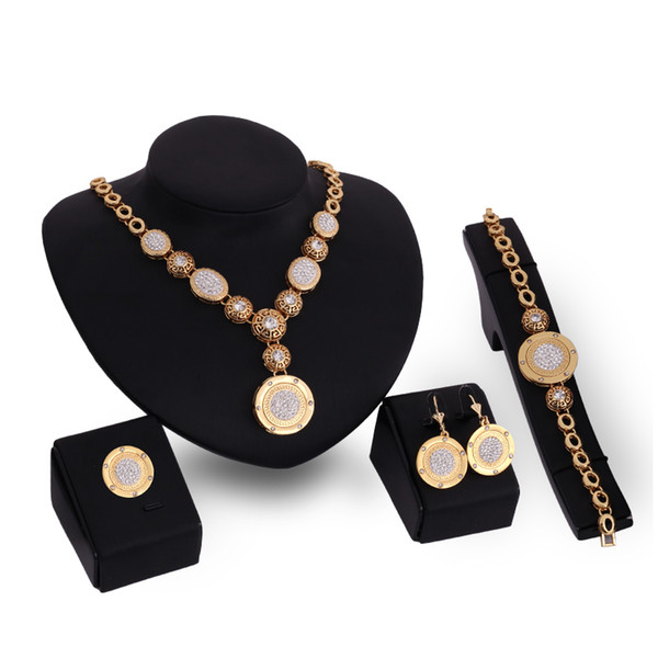 Geometry Wedding Jewelry Sets Chunky Chain Statement Necklace Earrings Bracelet Ring 18K Gold Plated Jewelry Sets For Women