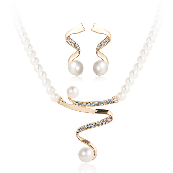 Hot style wedding jewelry sets imitation pearl necklaces earrings crystal pendant necklace set bride wedding accessories jewelry set