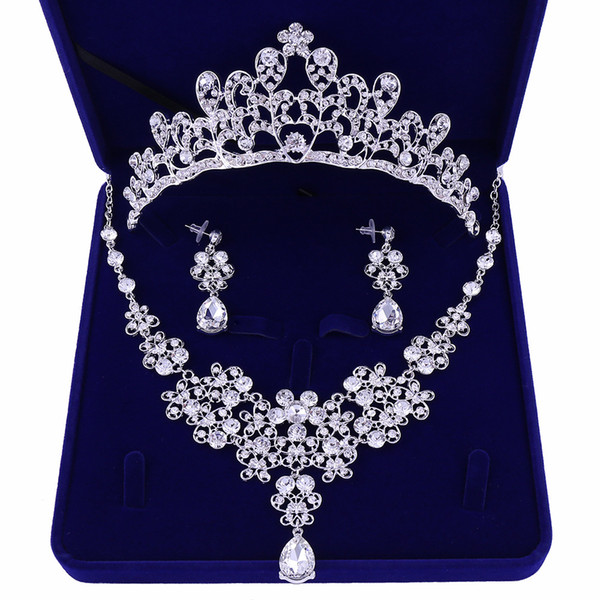 Noble Crystal Sunflowers Bridal Jewelry Sets Silver Rhinestone Choker Necklace Earrings Tiaras Crowns Women Wedding Jewelry Set