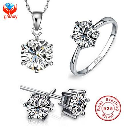 Classic Bridal Wedding Jewelry Sets 925 Sterling Silver Cubic Zirconia 2ct CZ Diamond Rings Necklace Earrings For Women Fine Jewelry ZS1236