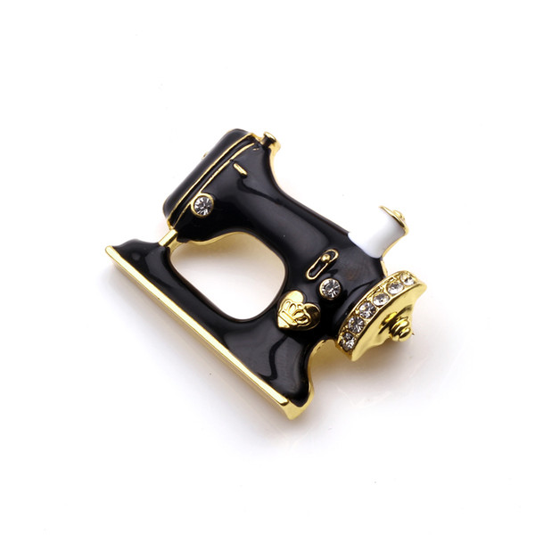 New Design Enamel Sewing Machine Brooches For Women Gold Color Crystal Tools Brooch Pins for Clothes Accessory Brooches Badge