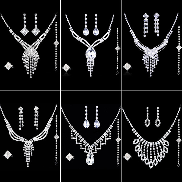 Luxury Shinning Rhinestone Lady Necklace Earring Sets Bridal Accessories Jewelry Set for Women Wedding Party Evening Prom Gift