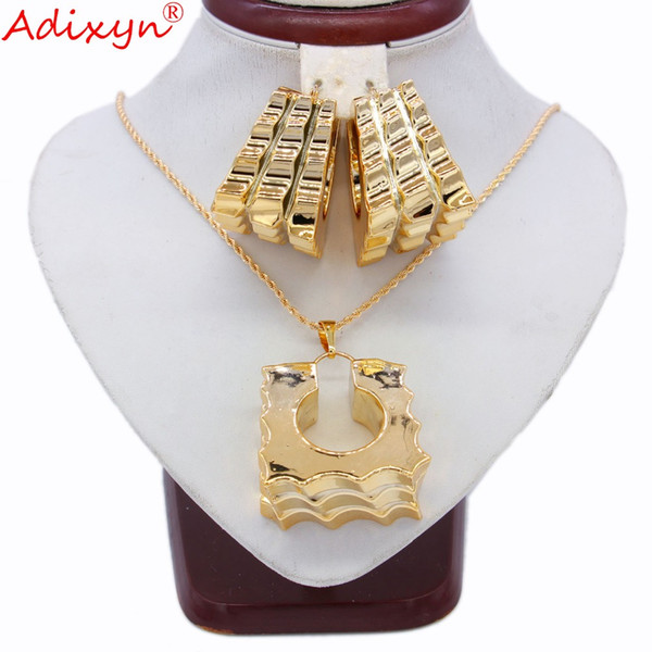 Adixyn Two Desigh Square Earrings/Pendant/Necklace Rose Gold Color Jewelry Set For Women Gifts N031915