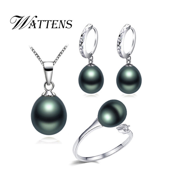 WATTENS 925 sterling silver Pearl long Earrings Pendants necklace Rings for women, vintage Natural Pearl Jewelry Sets love gift