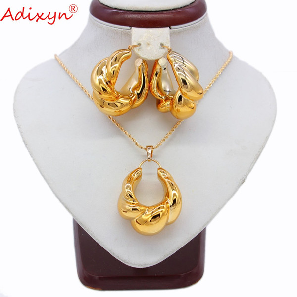 Adixyn Rose Gold Color Jewelry Sets Luxurious Round Necklace&Earring&Pendant For Women/Girls Birthday Party Gift N031914