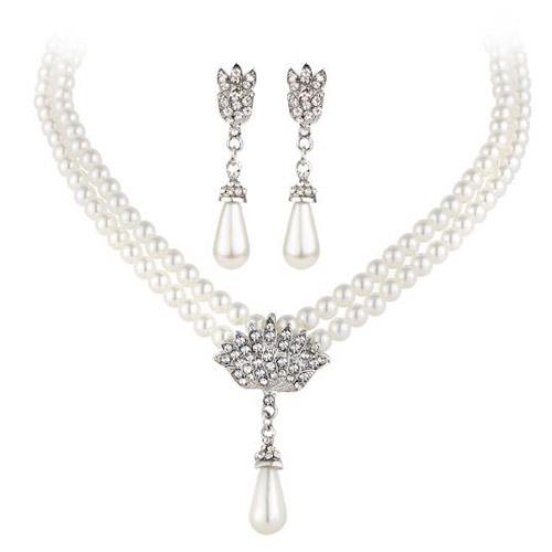 Women Hot Sale Fashion Water Drop Pearl Pendants Necklace And Drop Earring For Women Crystal Set Bridal Wedding Jewelry Sets