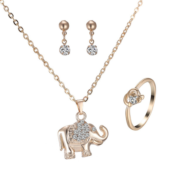 Elephant Necklace Animal Necklace Earring Ring Jewelry Set bride Wedding jewelry set For women Gift