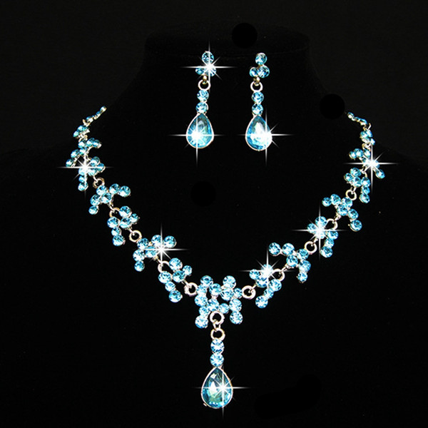 4 Set Bridal Wedding Jewelry Necklace Earrings Set Wedding Jewelry Hot Sale Cheap Wedding Bridal Accessories 4color