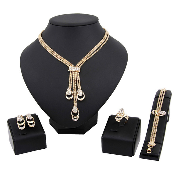 Hot sale Tassel Multilayer Metal Rope Necklace Earrings Bracelet Ring set for Women Dubai Jewelry sets