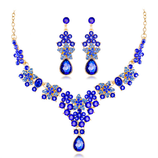 FARLENA Silver Plated Exquisite Flowers Necklace Earring Set for Bride Fashion Crystal Rhinestone Wedding Jewelry sets