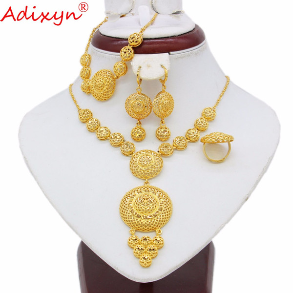 Adixyn Ethiopian Round Jewelry Set Gold Color Necklace/Earring/Bracelet/Ring African/Eritrea/India Women Gift N05083