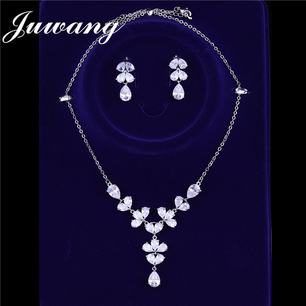 JUWANG 2018 Classic Sliver Color Water Drop Cubic Zirconia Gift For Women Jewelry Sets Engagement Party Jewelry Gift Bijoux