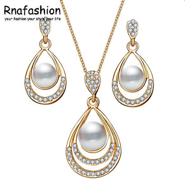 RNAFASHION New Fashion Jewelry Set Pearl Ring Earrings Necklace for Women Vintage Natural Pearl Jewelry Sets Love Gift