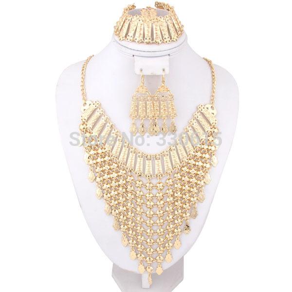 Wholesale-2016 New Charms Dubai 18K Gold Plated Fashion Wedding Bridal Accessories Costume Necklace Set African Costume Jewelry Sets