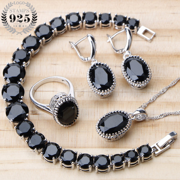 Wedding Bridal 925 Sterling Silver Jewelry Sets Earrings For Women Zircon Jewelry Bracelet Ring Pendant Necklace Set Gift Box