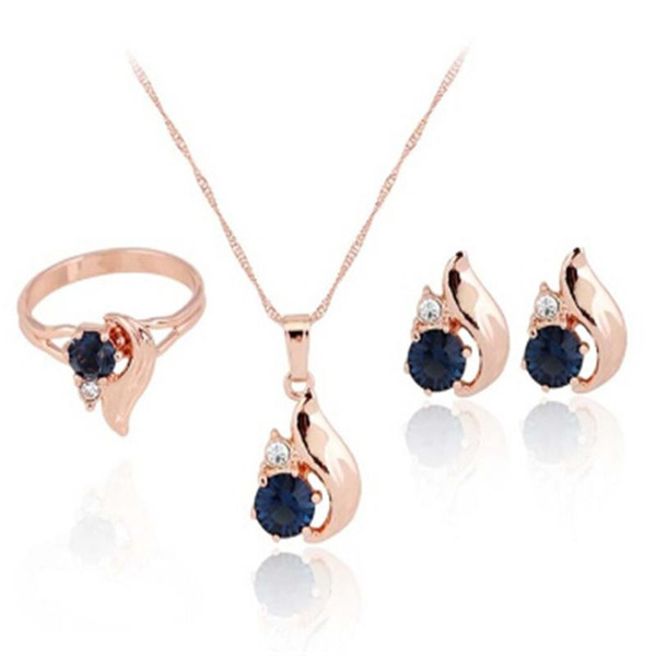 whole sale2017 Blue Zircon Womens Wedding Pendant Necklace Earring Ring Jewelry Set Hot