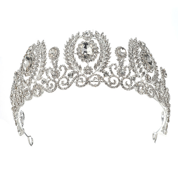 Big Wedding Crown For bride Tiara With earrings Rhinestone Bridal Headpiece Headband Pageant Hair ornaments diadem jewelry