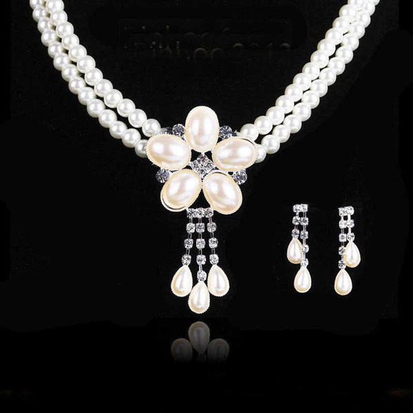 Wedding Jewelry Set High Quality Silver Filled Faux Pearl Necklace Sets and Danlge Oval Pearl Earring Jewelry Sets Elegant Wedding Party