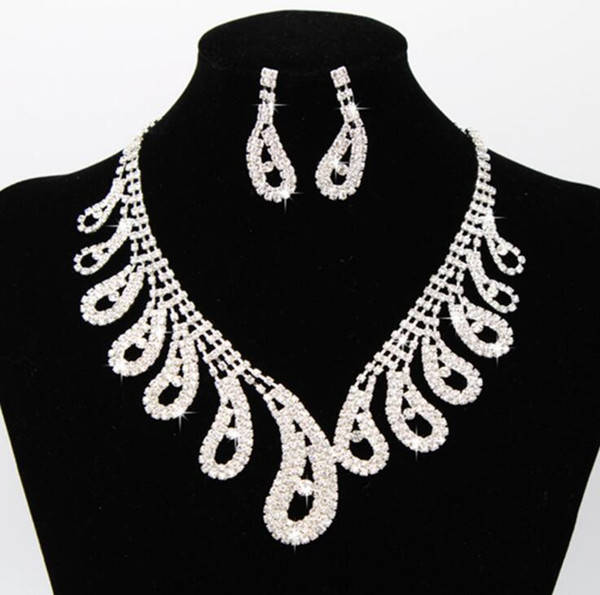 Crystal Rhinestone Bridal Jewelry Sets Necklace Earrings Set Wedding Jewelry Charm Birthday Gifts For Girlfriend free ship