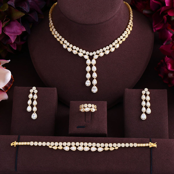 jankelly African 4pcs Bridal Zirconia Jewelry Sets For Women Party, Luxury Dubai Nigeria CZ Crystal Wedding Jewelry Sets